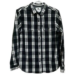 On The Byas Textured Flannel Shirt Mens Medium Black/White Plaid 2‎ Flap Pockets